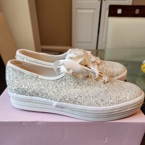 Keds x Kate Spade Triple Glitter Shoes Womens Cream Sneakers WF57805 Size 9.5
